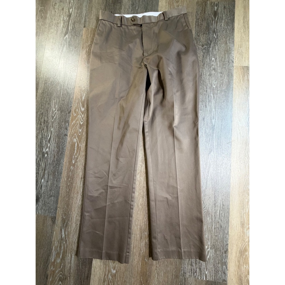 Roundtree & Yorke Chinos Mens 32x32 Brown Flat Front Cotton Straight Leg Pants